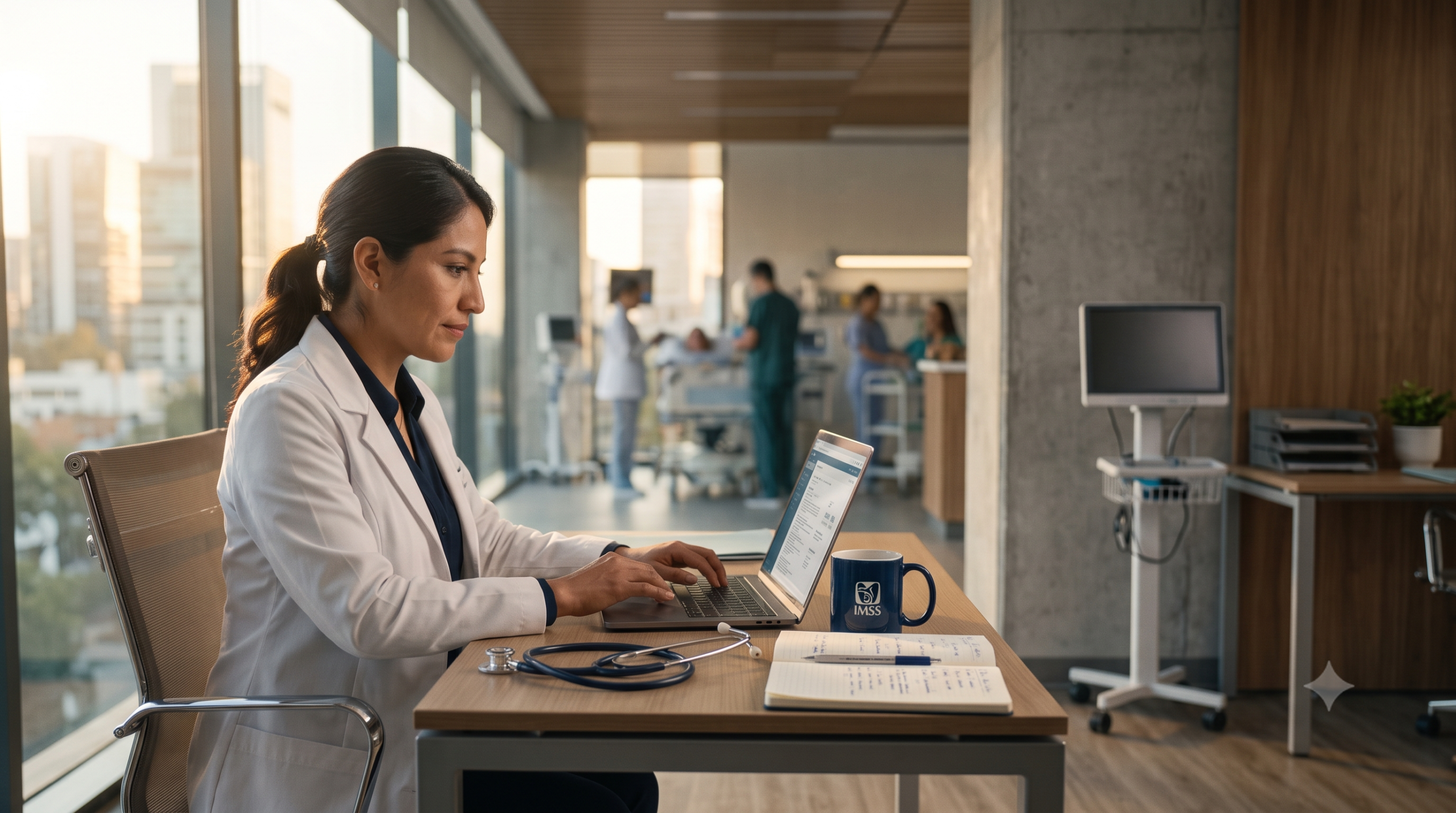 Profesional de la salud en sesión de aprendizaje digital, representando la comunidad estudiantil del catálogo académico del Centro de Actualización Integral CAI